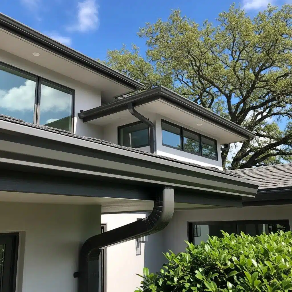 Newly installed seamless gutters on a modern home, illustrating effective rainwater management