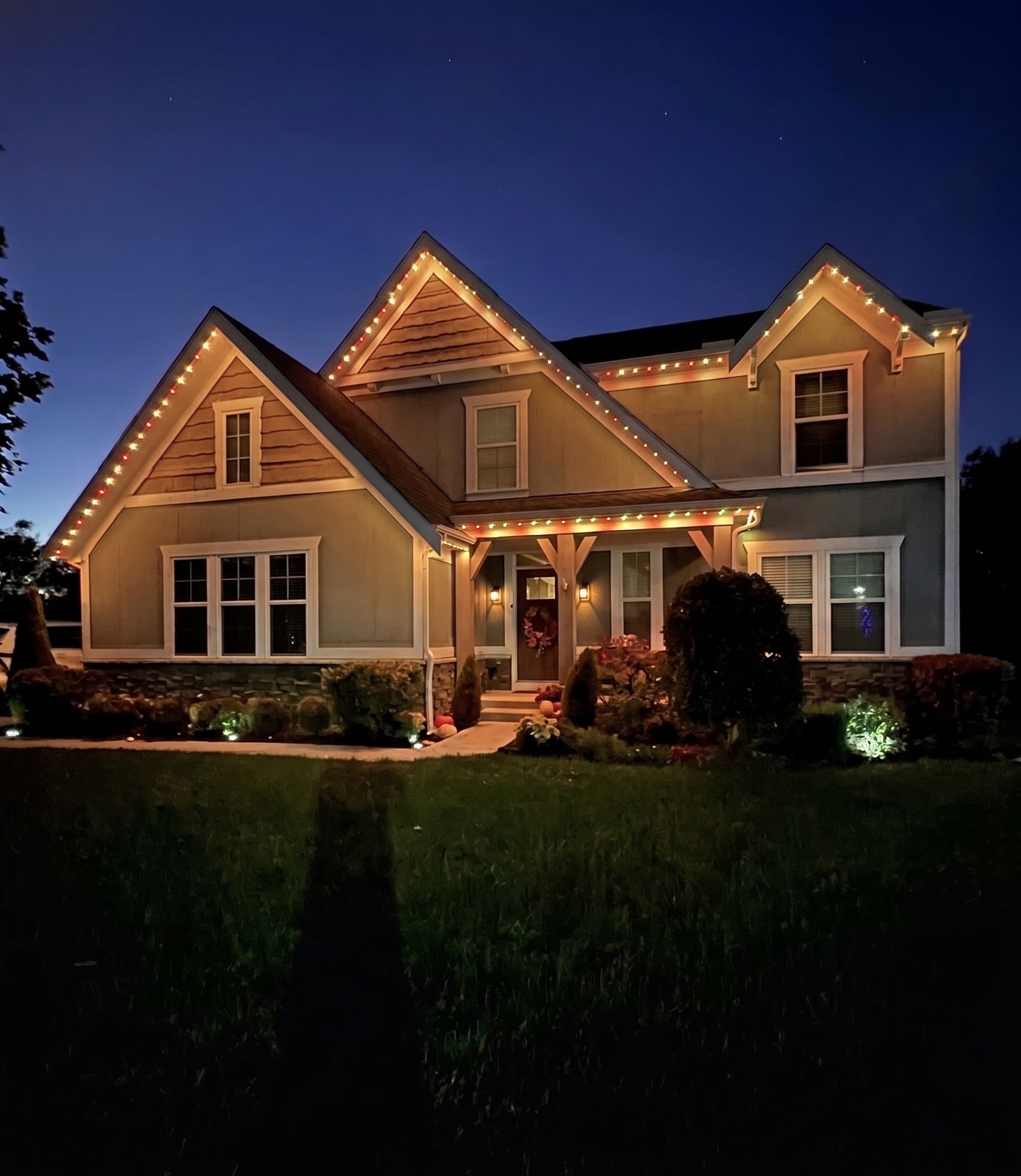 Home lit in Cincinnati game day colors