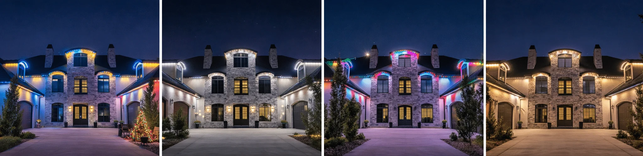 The same house lit in several JellyFish color scenes